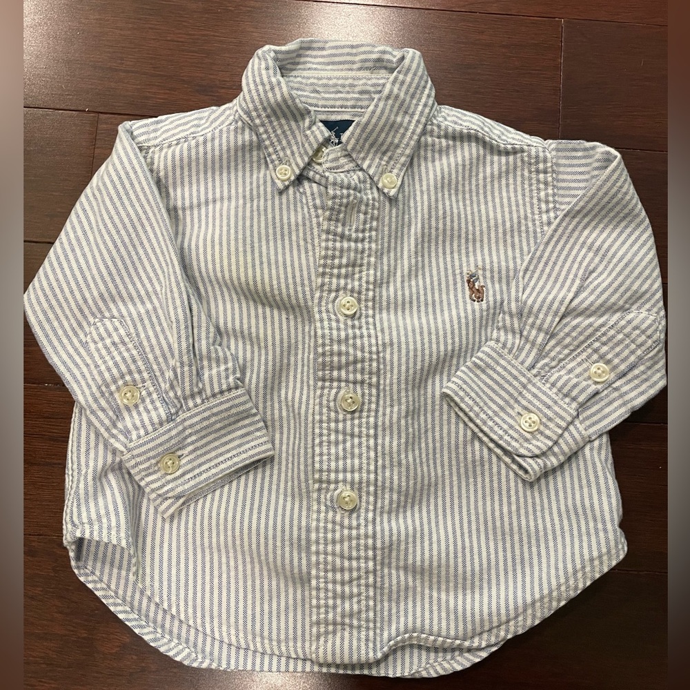 9 mo Blue Striped Ralph Lauren Polo Oxford